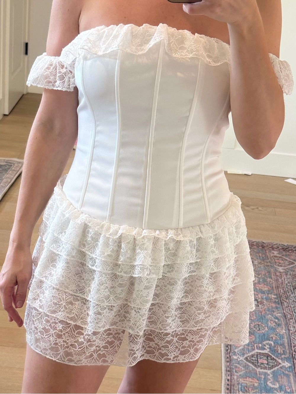 White Lace Corset Off-Shoulder Mini Dress